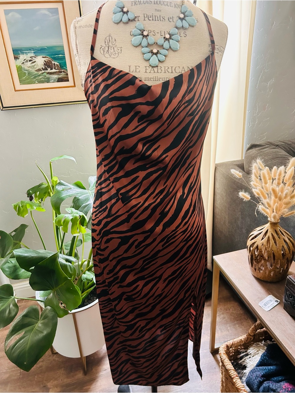 Forever 21 Brown and Black Tiger Print Slip Dress